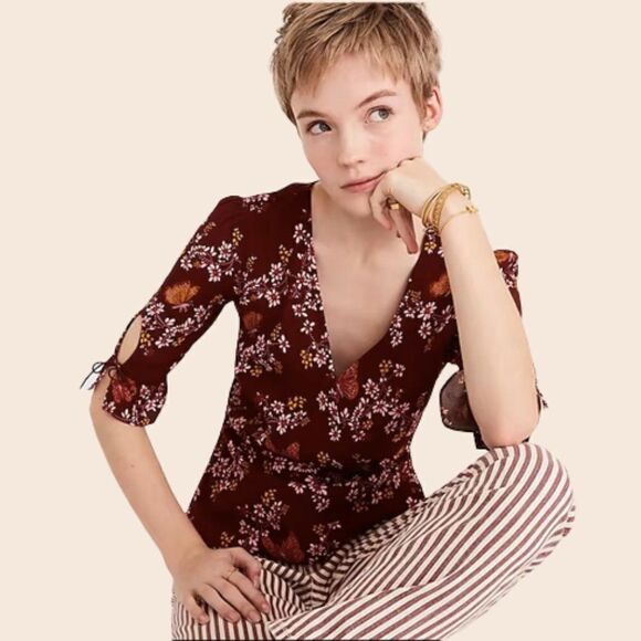 Madewell Tops - Madewell Crimson Tie-Sleeve Wrap Top in Butterfly Sanctuary Size 8